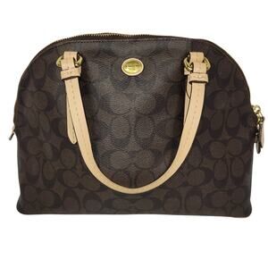 Coach Signature Peyton Cora Domed Satchel Brown Coated Canvas Leather Trim F2618